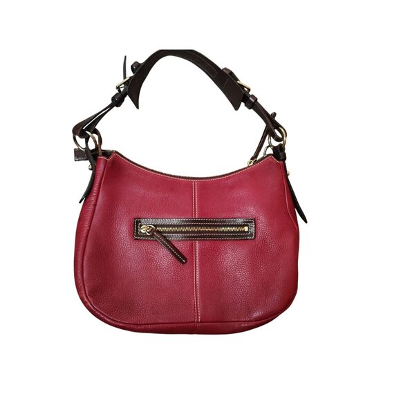 Vintage Dooney & Bourke Red Pebbled Leather Purse Shoulder Bag Zip Front Pockets - Picture 2 of 8